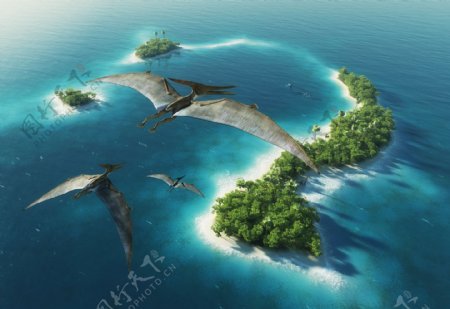 恐龙与海岛风景图片