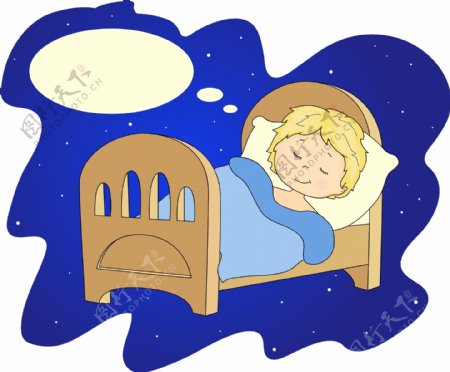 睡梦里的孩子和月亮矢量素材