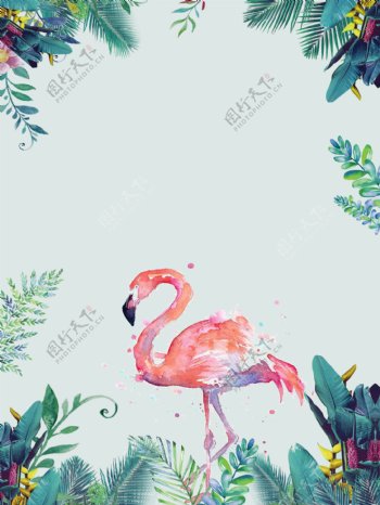 粉色火烈鸟玄关背景墙装饰画