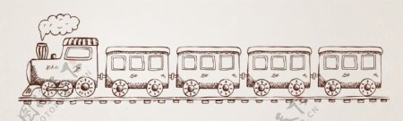 手绘线描卡通火车素材