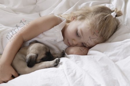 睡觉的小女孩与小狗