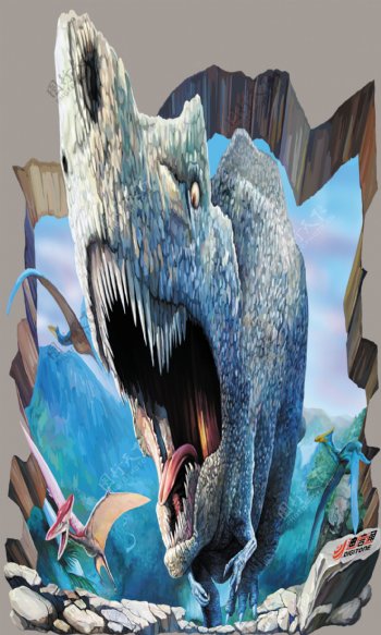 恐龙电视墙3D画
