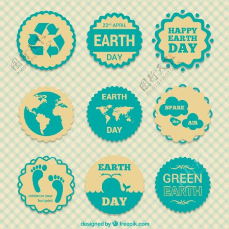 绿色地球日标签矢量图图片