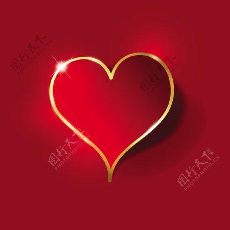 红色的心有金色的边框背景