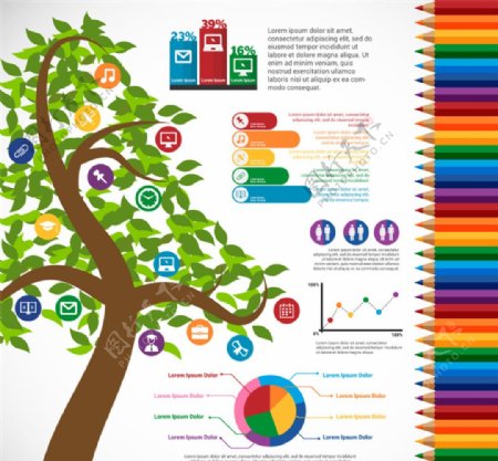 卡通绿树教育信息图矢量图