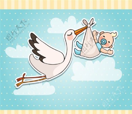 送子鹤与婴儿贴纸矢量素材