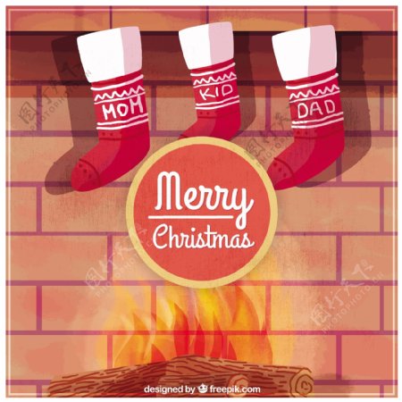 壁炉背景与装饰圣诞袜