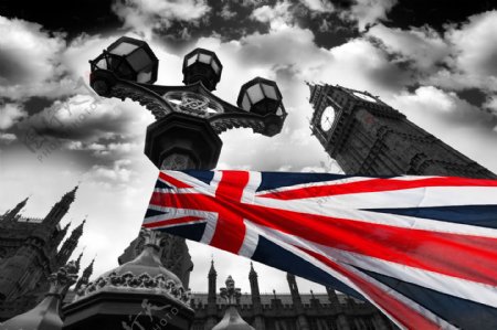 英国国旗与大本钟图片