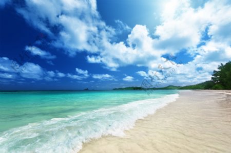 蓝天白云与海滩风景图片