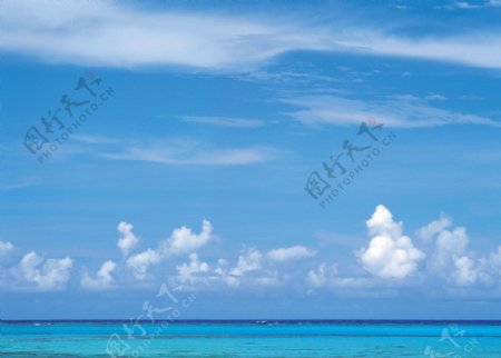 蓝天白云下的大海高清图片