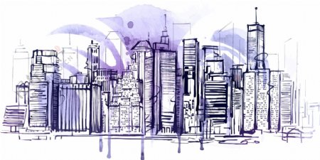 香港城市水彩简笔画矢量图