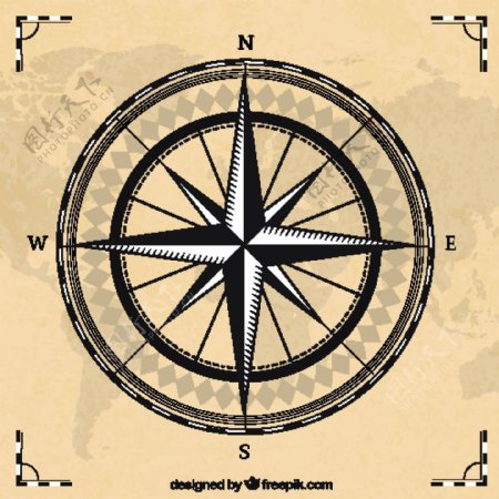 指南针与世界地图背景
