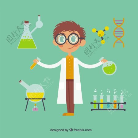 卡通科学家与化学元素