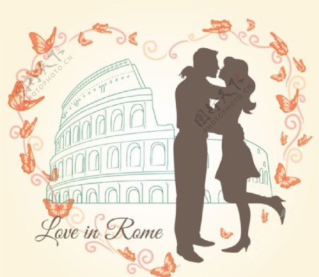 情侣爱在罗马插画矢量素材