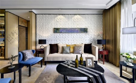 现代时尚客厅茶几沙发背景墙设计图