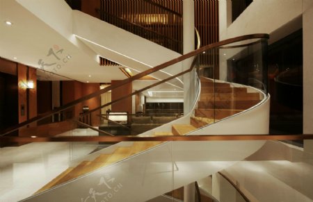 现代别墅旋转楼梯效果图