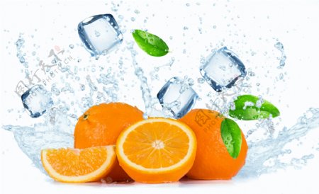 冰块水花橙子图片