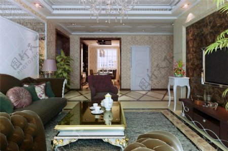 现代美式别墅客厅装修效果图