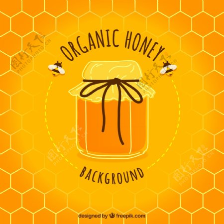 美味罐装有机蜂蜜和蜜蜂矢量素材