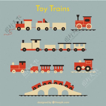 手绘玩具火车平面设计插图