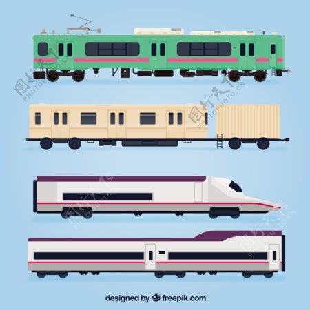 手绘各种现代火车机车图形