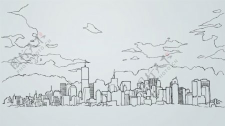 手绘城市线描