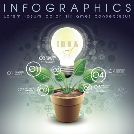 创意灯泡花盆商务信息图矢量素材图片