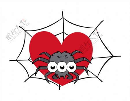在Web上显示心脏万圣节插画矢量蜘蛛