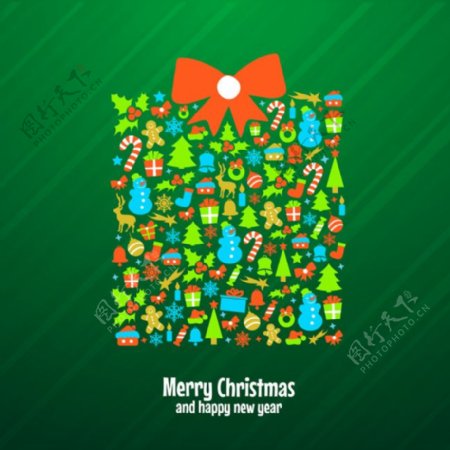 绿色礼品盒背景圣诞饰品