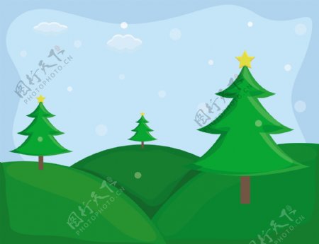 圣诞树卡通背景矢量