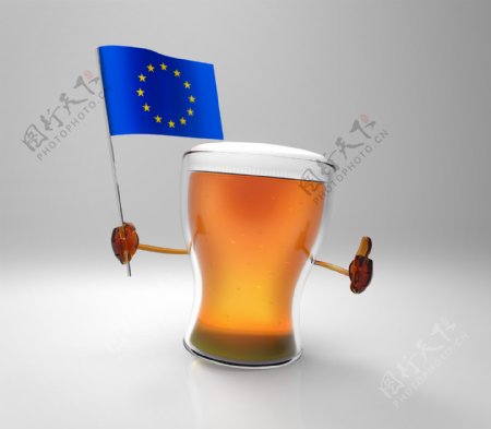 欧洲联盟国旗与啤酒