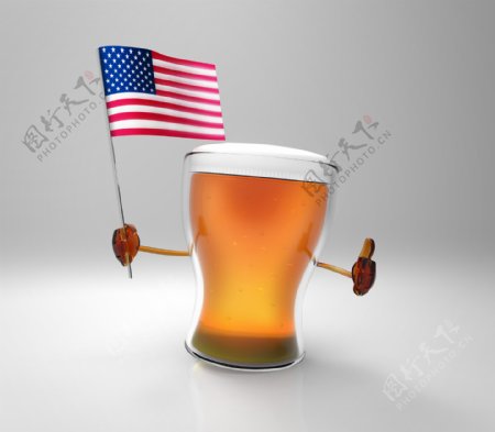 美国国旗与啤酒