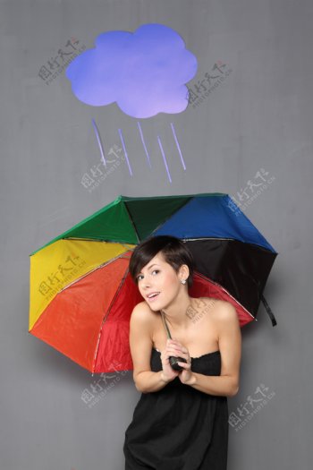 打伞的美女图片