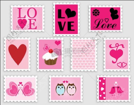 多种多样的爱情邮票