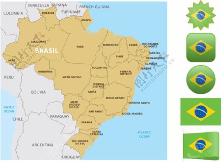 巴西地图和国旗