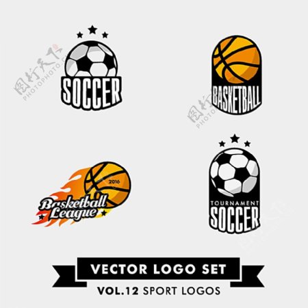 4款创意足球与篮球标志矢量素材图片