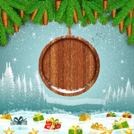 精美圣诞节木板广告矢量背景设计