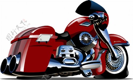 红色老式摩托车插图设计