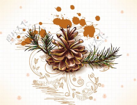 圣诞节插画矢量与松树锥和冷杉