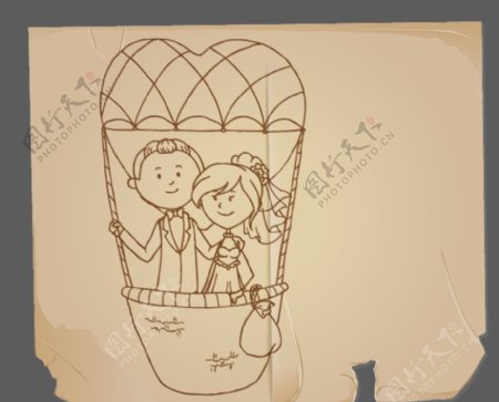 情侣热气球怀旧纸张图片
