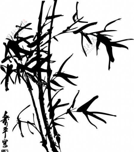 中国画水墨风格竹子竹叶竹的矢量素材AI格式03