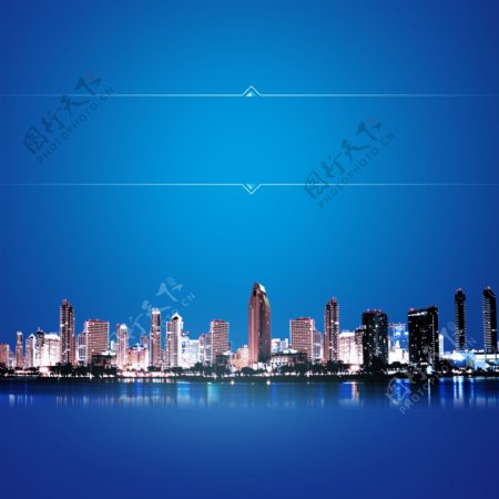 城市夜景蓝色背景素材
