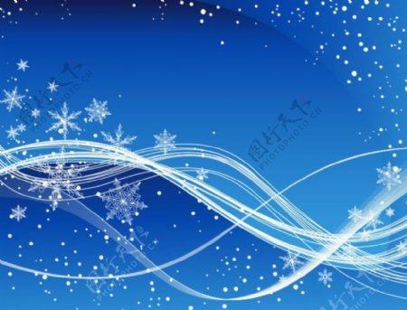 纷飞的蓝色圣诞背景与雪花