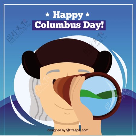 哥伦布日背景与望远镜