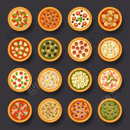 16款美味披萨俯视图矢量素材