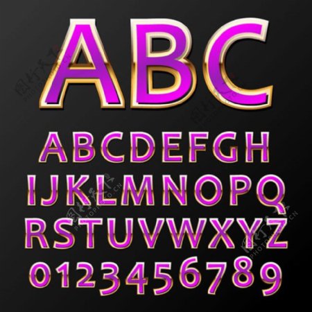 金边紫色字母和数字矢量素材下载