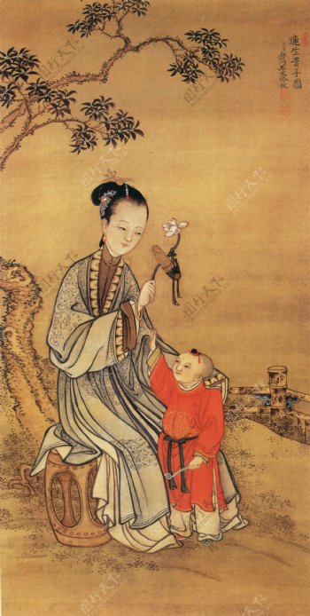 连生贵子图人物画中国古画0438