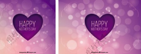 紫色的背景与心脏和背景虚化的母亲节的影响