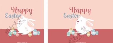 可爱的兔子背景与手绘复活节彩蛋