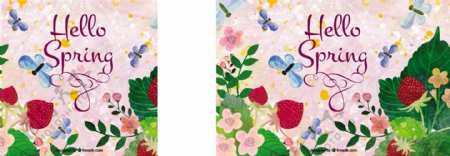 可爱的水彩背景straberries和蝴蝶的春天